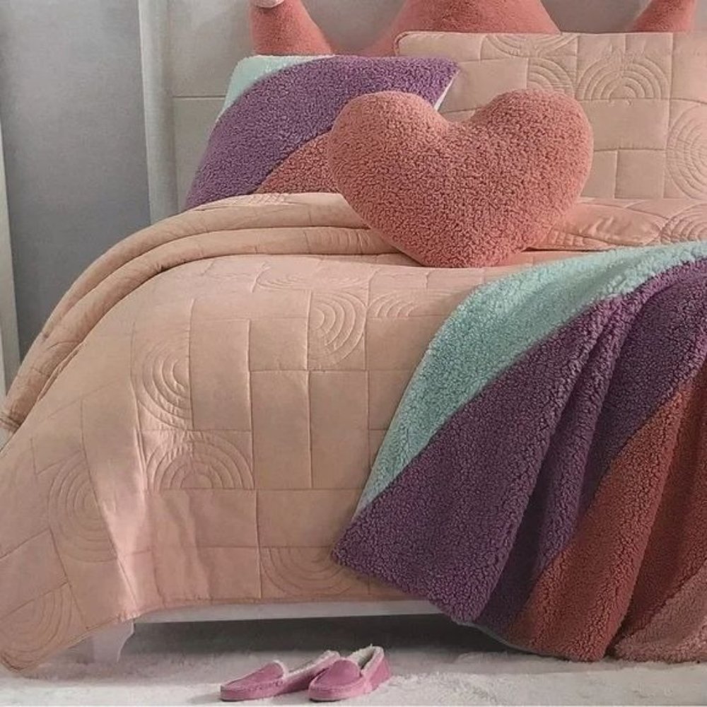 Koolaburra‎ by Ugg LULU Twin Comforter Quilt Set Sham PInk Kids Teens Modern NEW